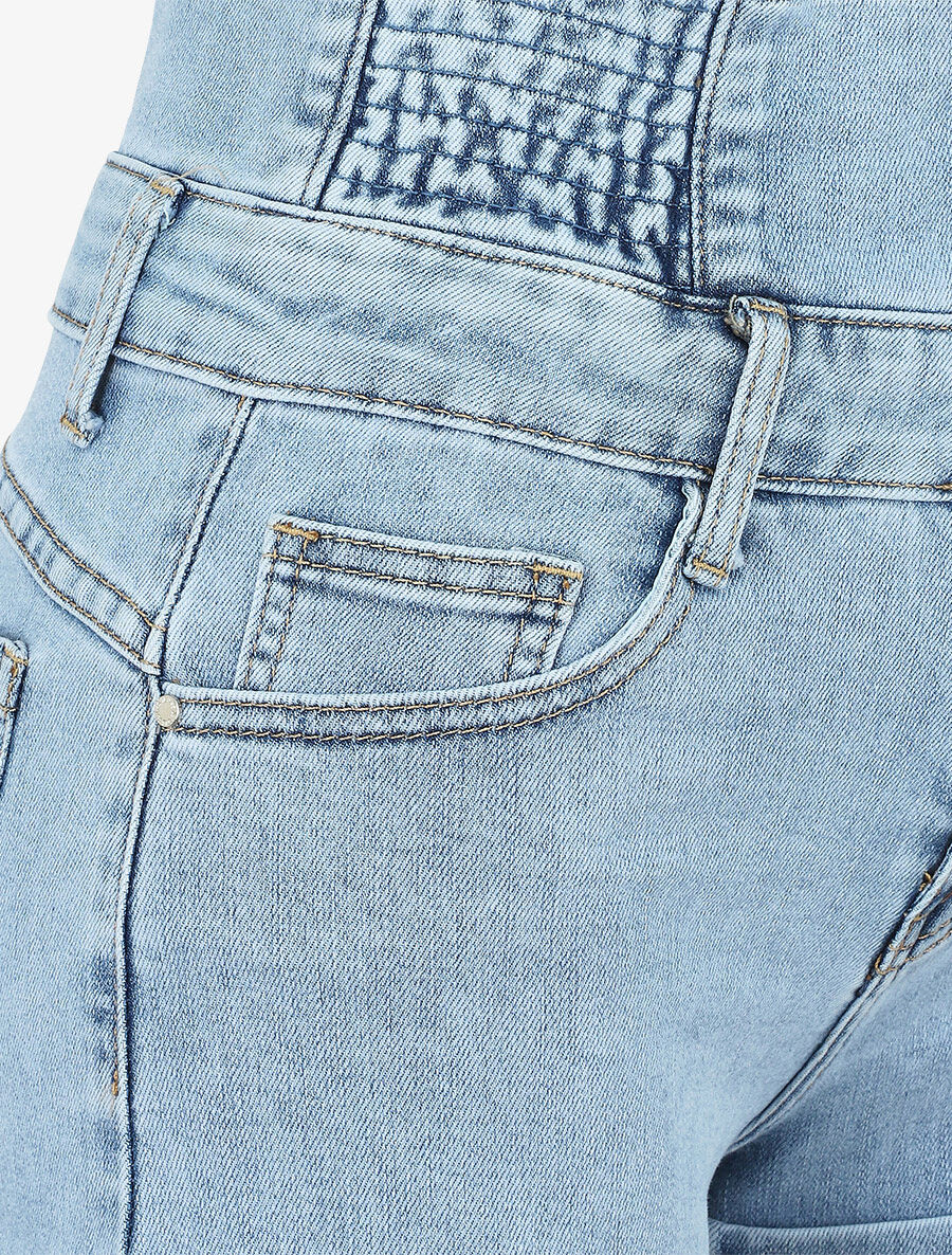 Short en jean à taille haute élastiquée - Denim clair - 3