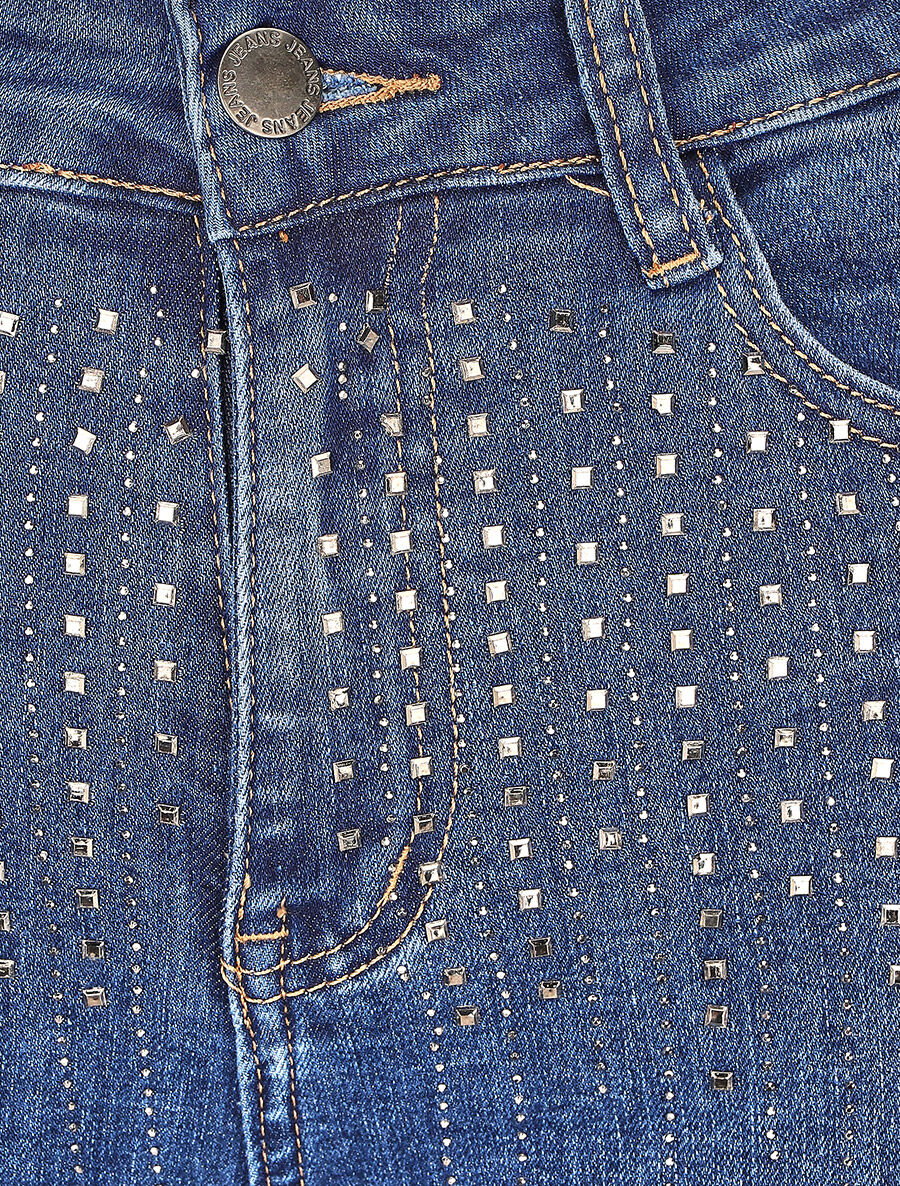 Jean slim taille haute à strass - Bleu - 3