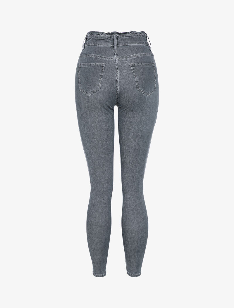 Jean taille haute froncée coupe skinny - Gris foncé - 2