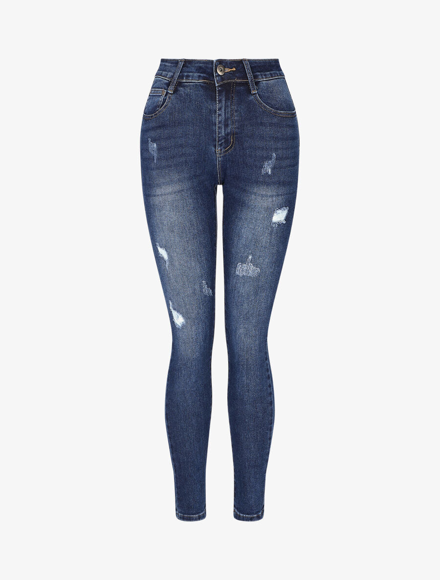 Jean skinny push-up déchiré - Bleu denim - 1