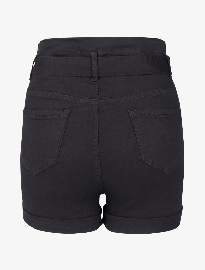 Short taille haute à ourlets - Noir - 2
