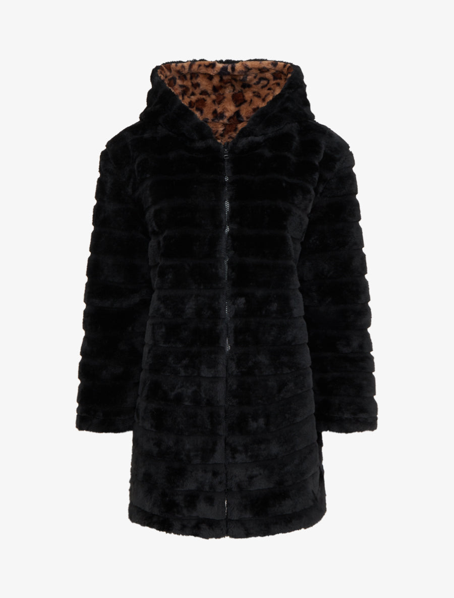 Manteau réversible en fourrure synthétique - Noir - 1