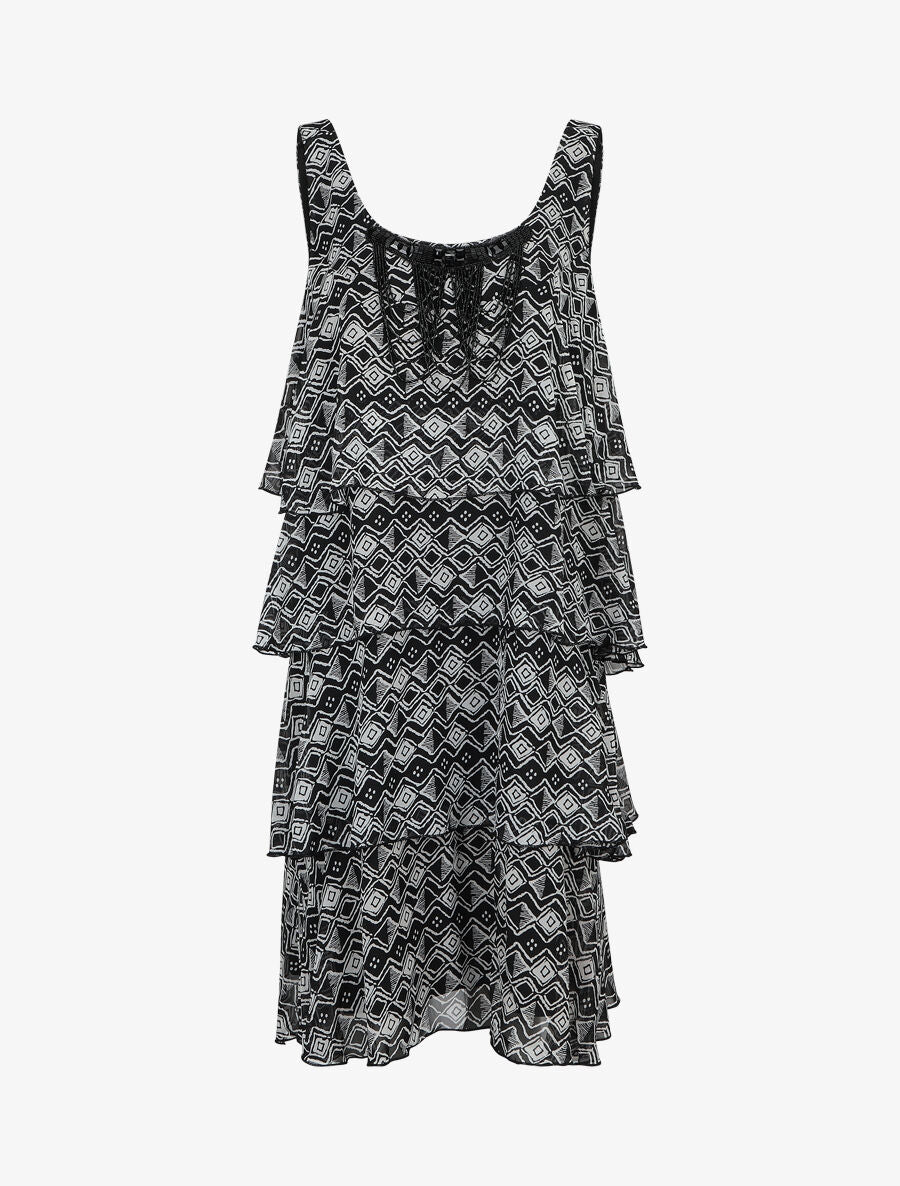 Robe grande taille volantée imprimé ethnique - Noir - 1