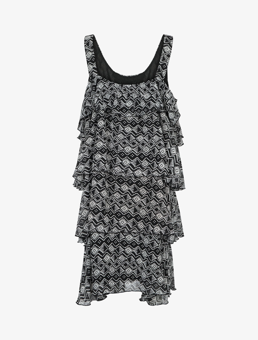 Robe grande taille volantée imprimé ethnique - Noir - 2