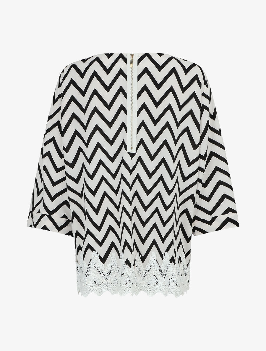 Top grande taille à bords crochet imprimé zig-zag - Blanc - 2