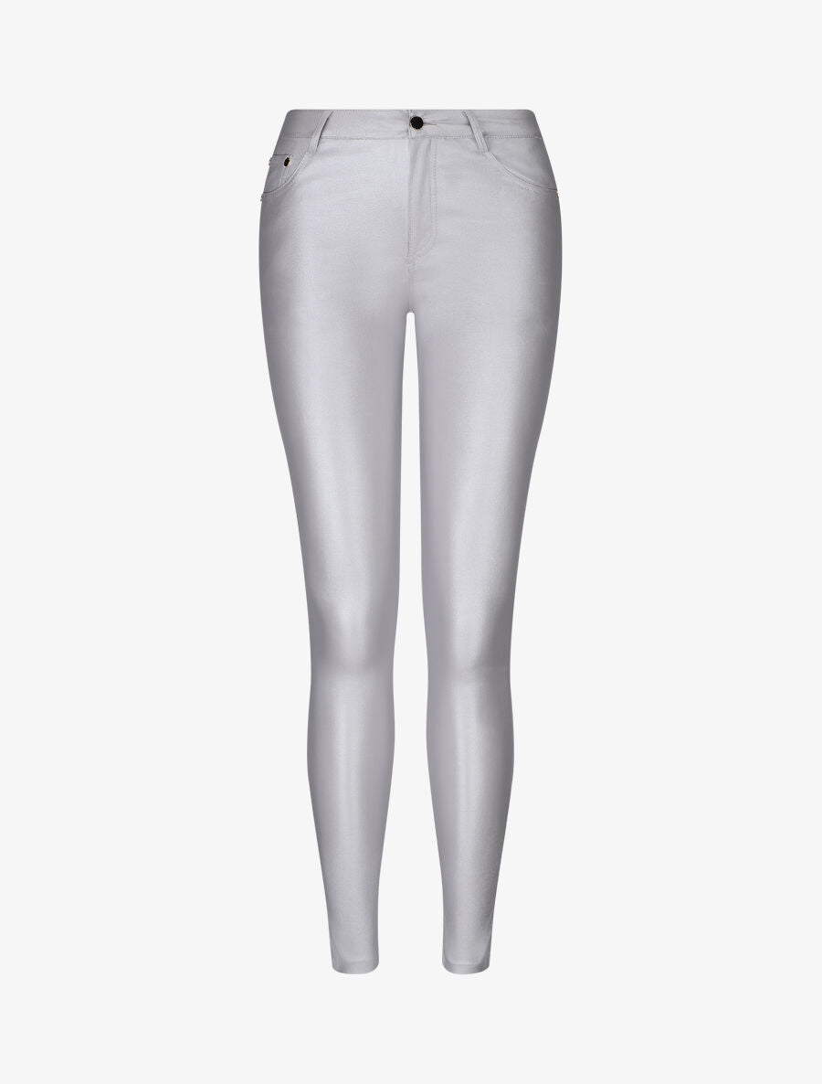 Pantalon lamé coupe skinny - Argent - 1