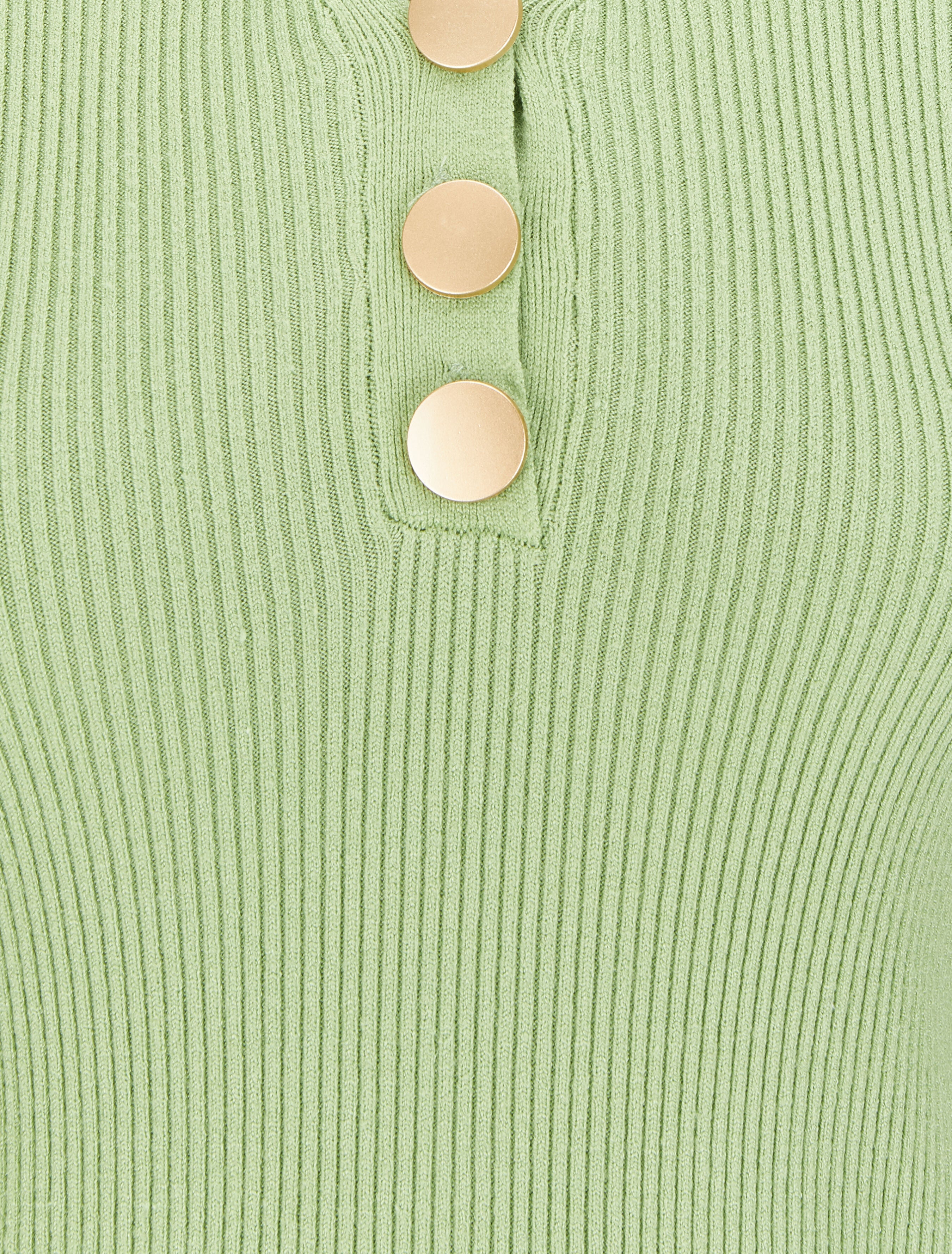 Pull côtelé à col V boutonné - Vert pomme - 3