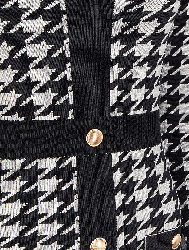 Robe mi-longue col V à imprimé pied-de-coq - Gris/noir - 3