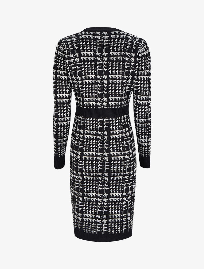 Robe mi-longue col V à imprimé graphique - Noir/gris - 2