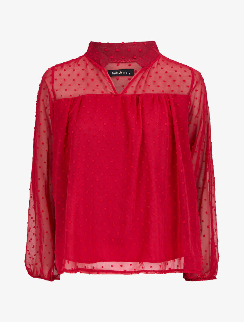 Blouse en plumetis à col mao - Rouge - 1