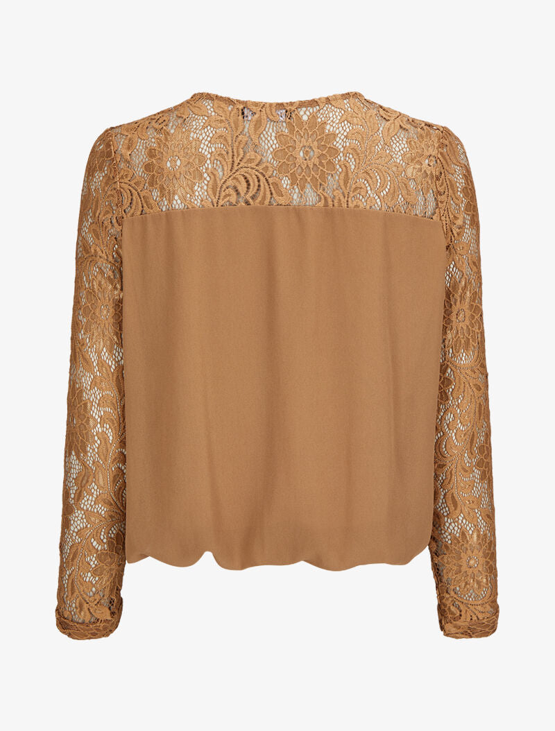 Top coupe boule à empiècement dentelle - Camel - 2