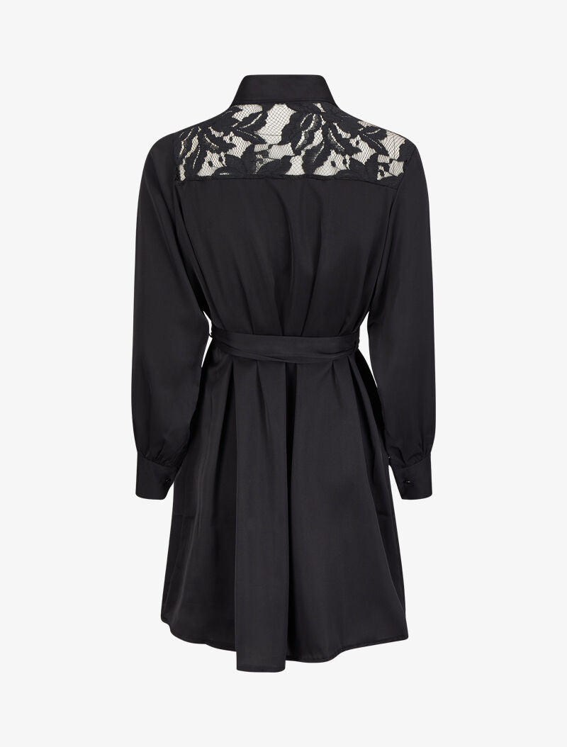 Robe chemise ample à épaules en dentelle - Noir - 2
