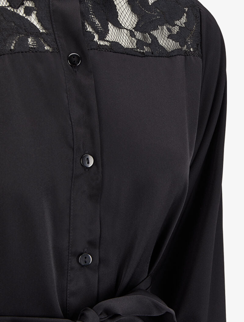 Robe chemise ample à épaules en dentelle - Noir - 3