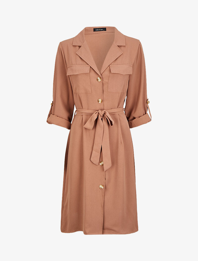 Robe chemise mi-longue à poches à rabats - Vieux rose - 4