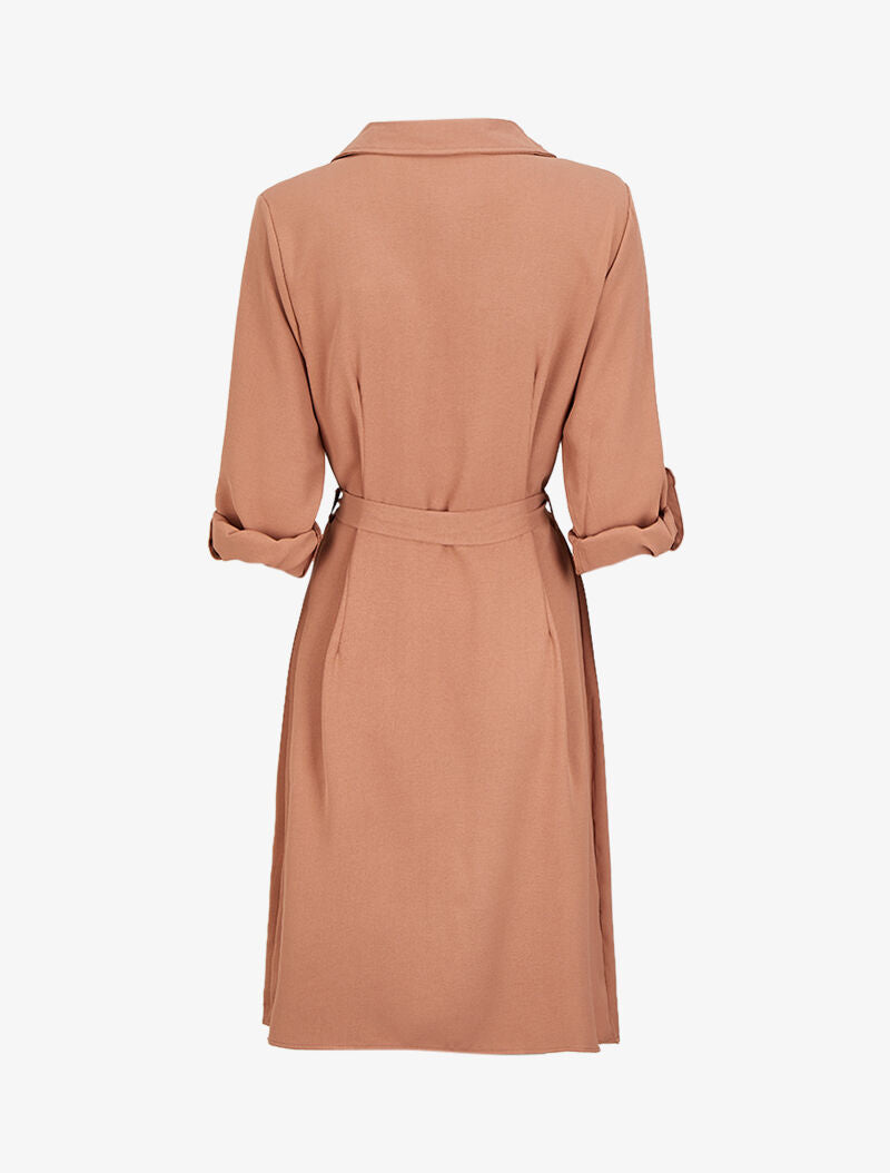 Robe chemise mi-longue à poches à rabats - Rose poudré - 2