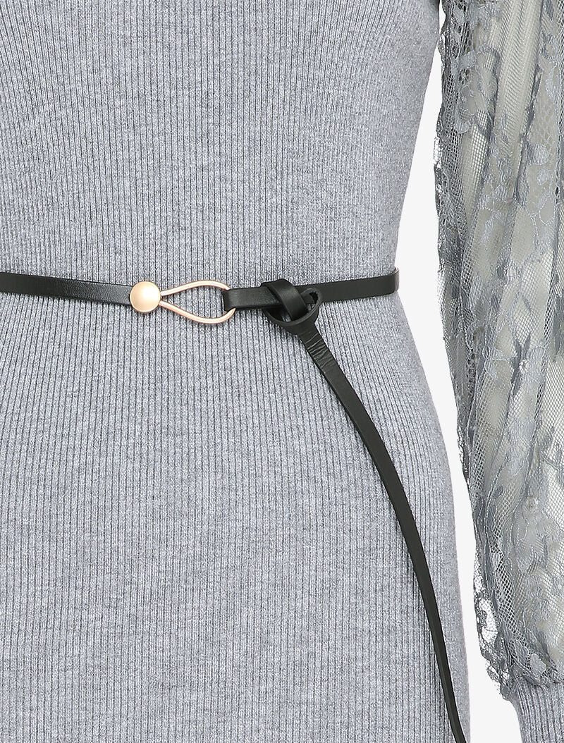 Robe côtelée à manches en dentelle fleurie - Gris - 3