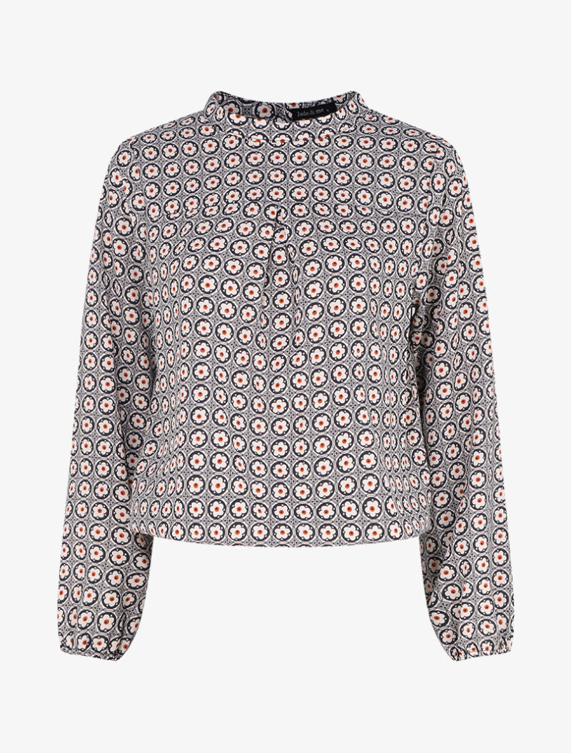 Top boule imprimé marguerites stylisées - Noir/beige - 1