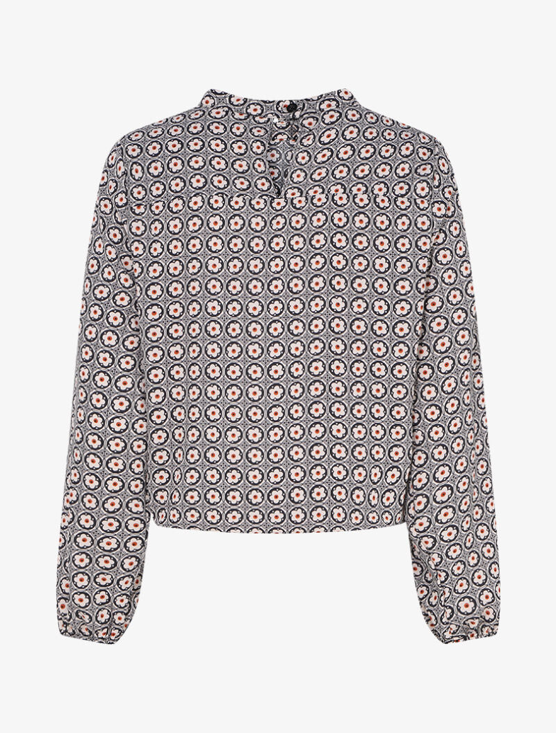 Top boule imprimé marguerites stylisées - Noir/beige - 2