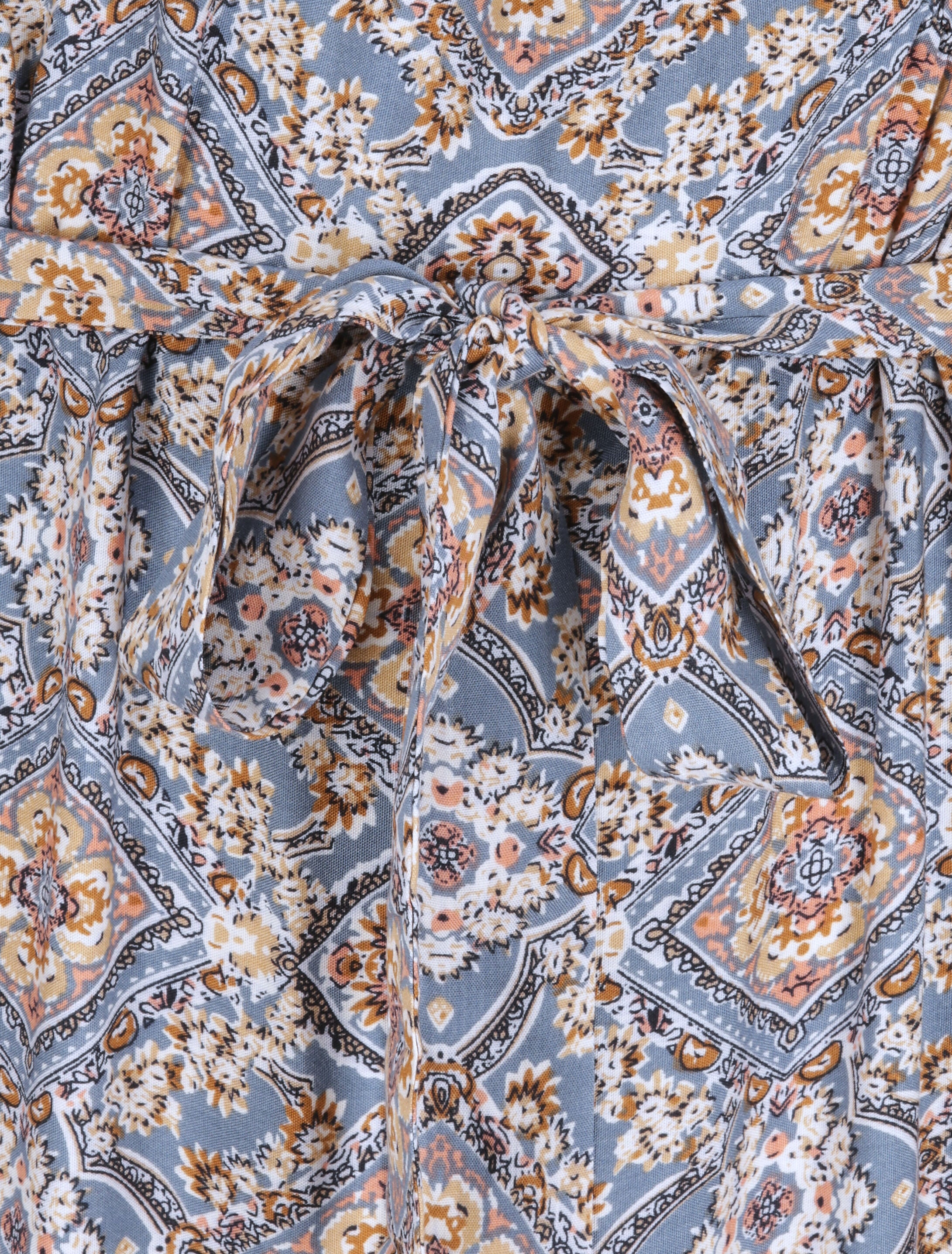 Robe longue imprimée baroque et détail brodé - Bleu - 4