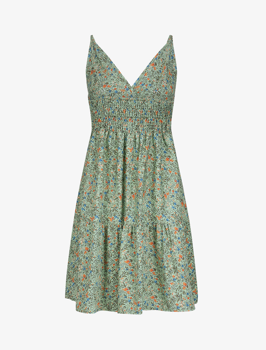 Robe patineuse mi-longue à imprimé fleurs champêtres - Vert tilleul - 2