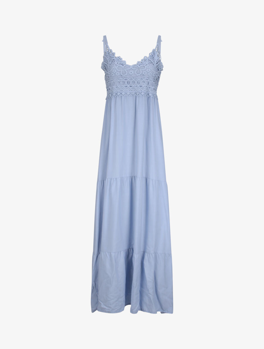 Robe longue empire à col V en dentelle - Bleu ciel - 1