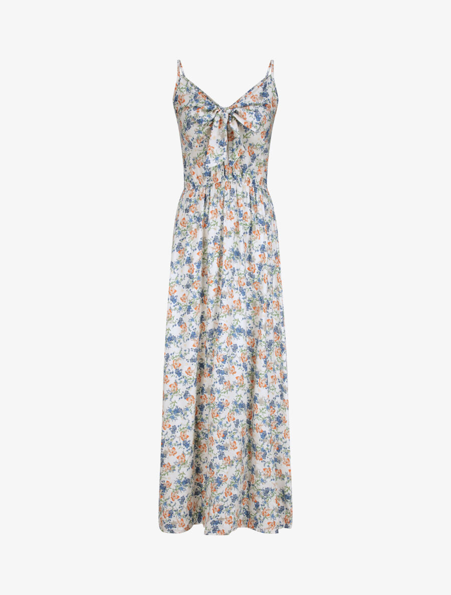 Robe longue imprimé multi-fleurs coupe empire - Blanc - 1