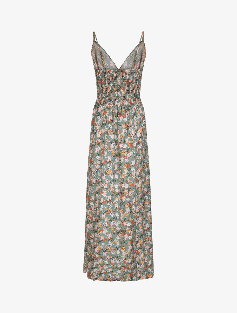 Robe longue imprimé multi-fleurs coupe empire - Kaki - 2