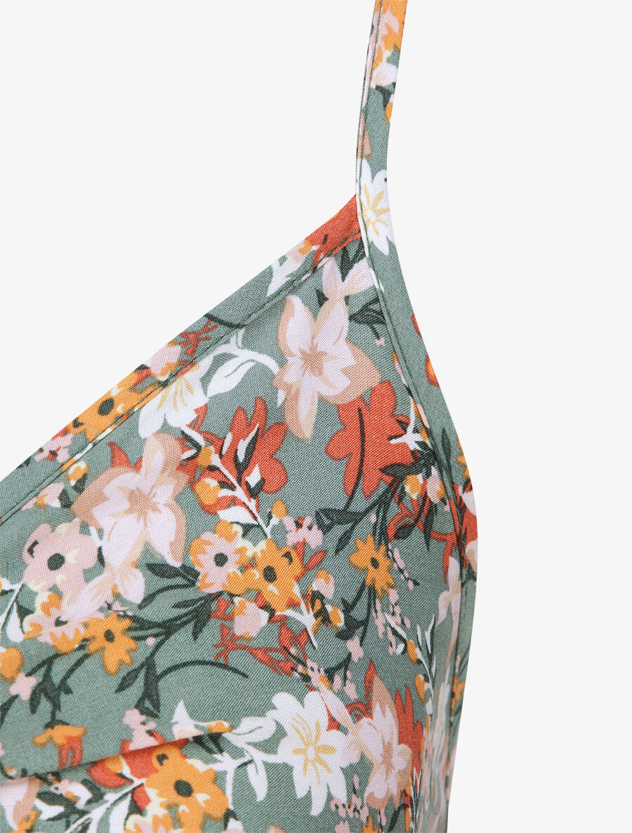 Robe longue imprimé multi-fleurs coupe empire - Kaki - 3