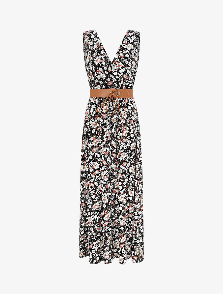 Robe longue empire sans manches imprimé cachemire - Noir - 1