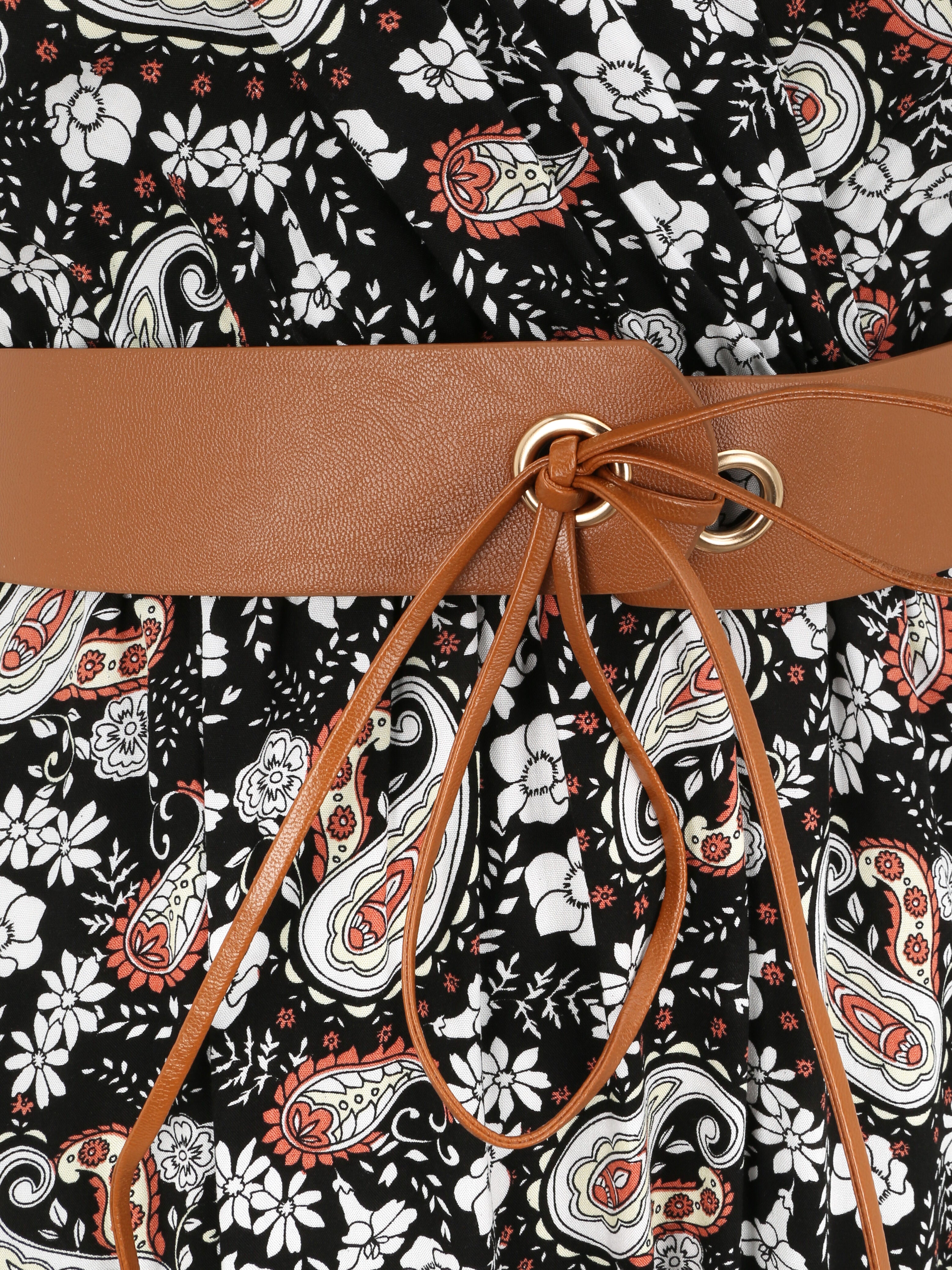 Robe longue empire sans manches imprimé cachemire - Noir - 3