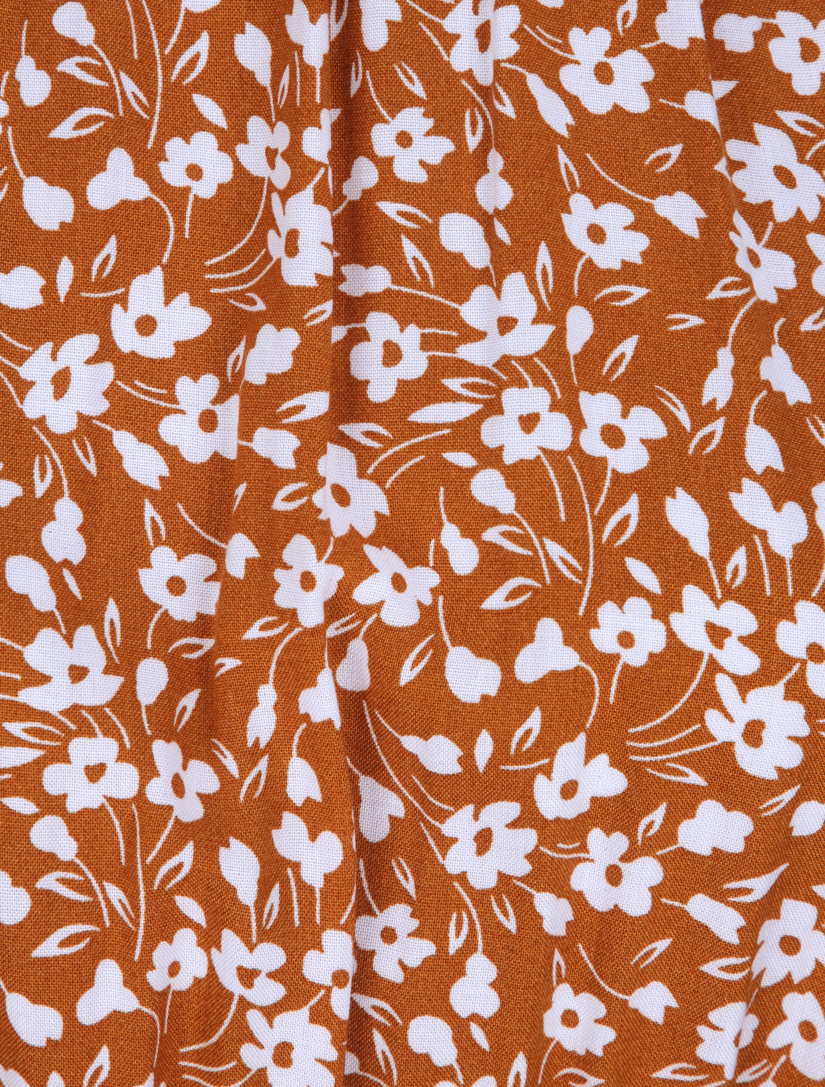 Robe cintrée imprimé petites fleurs à col américain - Camel - 3