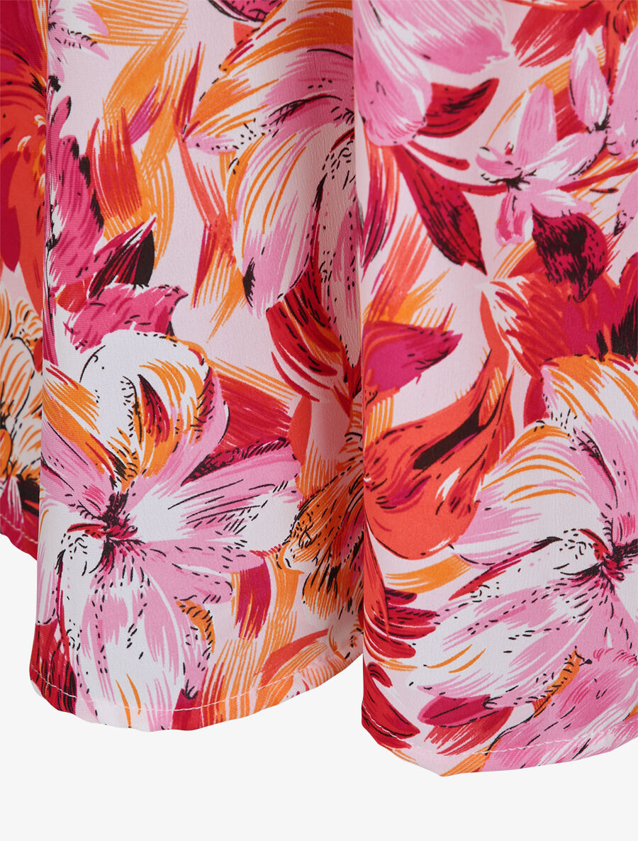 Robe cintrée imprimé grandes fleurs à col américain - Rose - 4