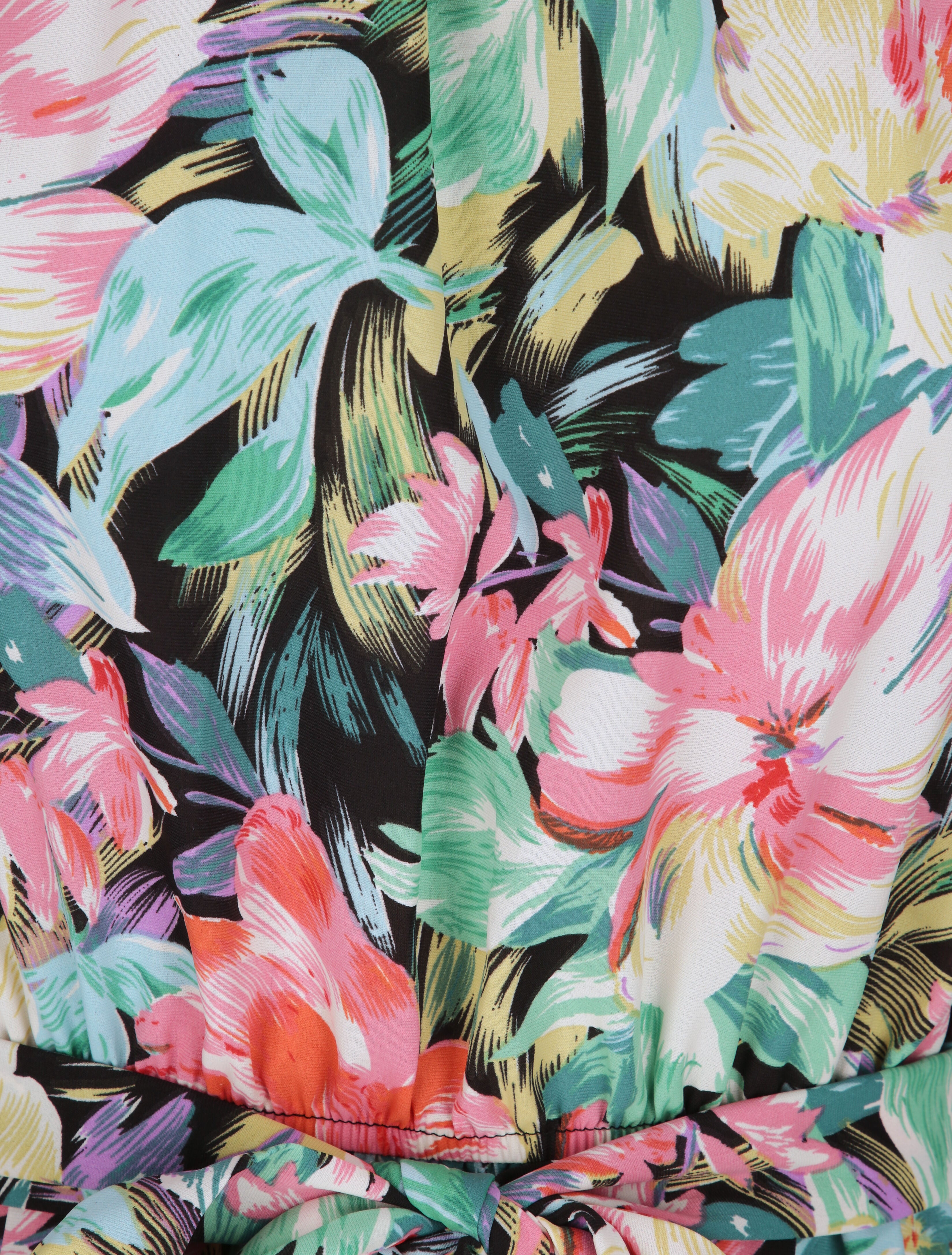 Robe cintrée imprimé grandes fleurs à col américain - Noir - 3
