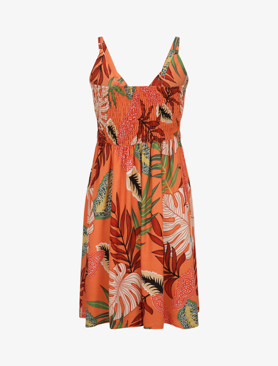Robe patineuse imprimé feuilles exotiques - Orange - 2