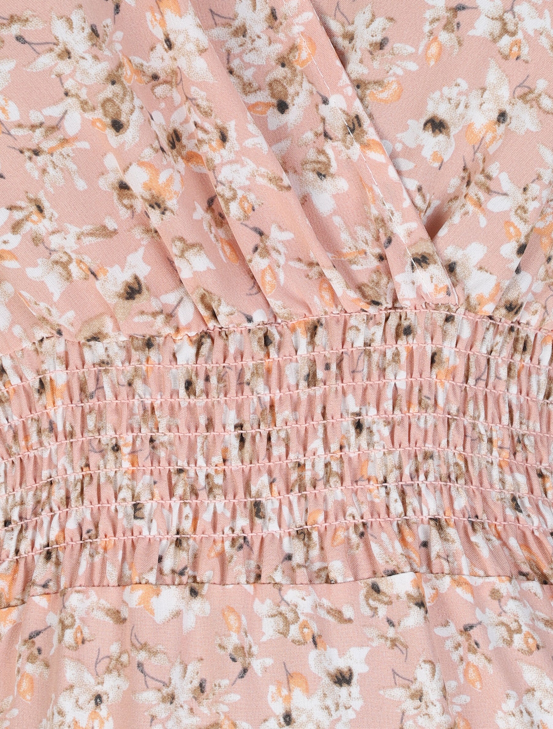 Robe longue empire à épaules volantées imprimé fleurs de cerisier - Rose - 3