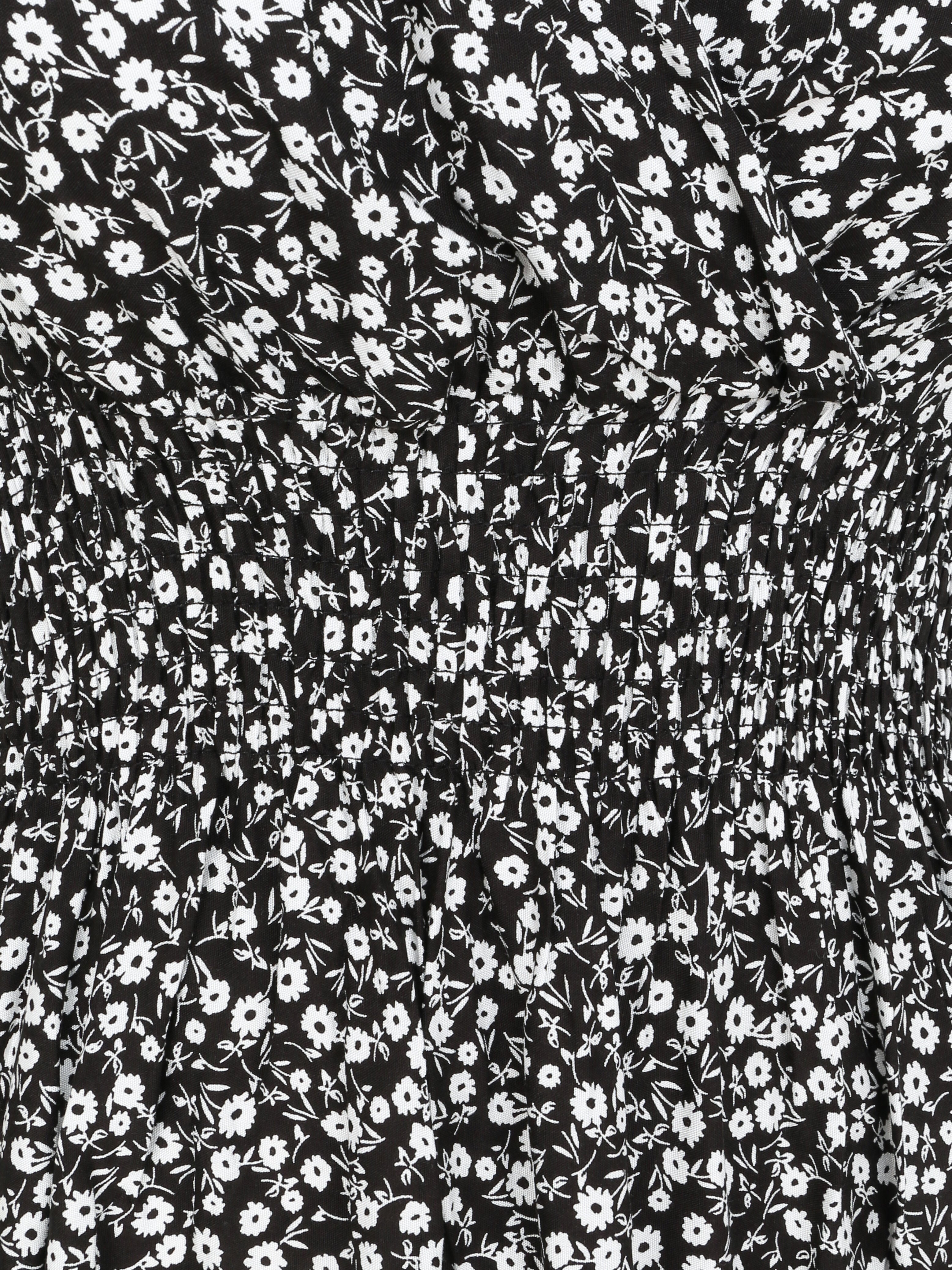 Robe longue cintrée imprimé petites fleurs - Noir - 3