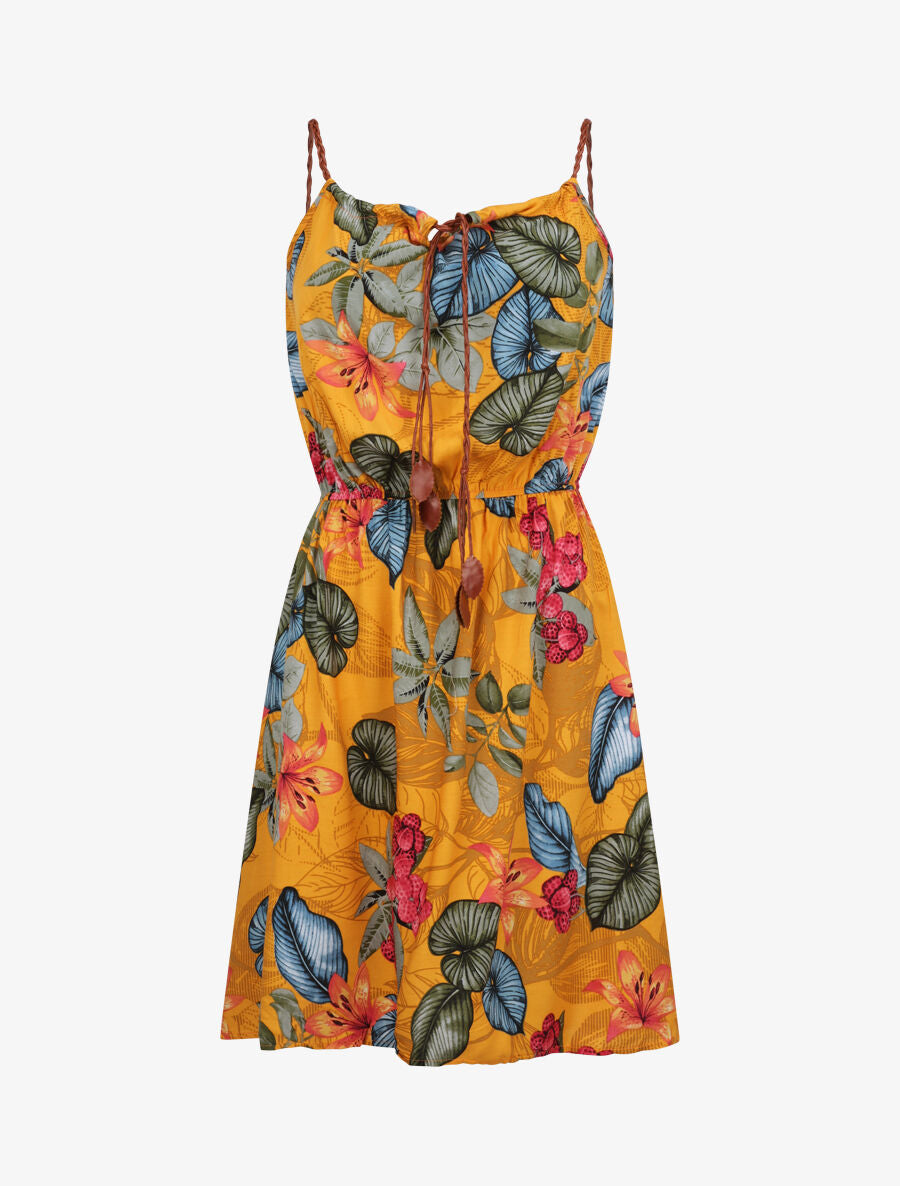 Robe patineuse à imprimé feuillage - Jaune - 5