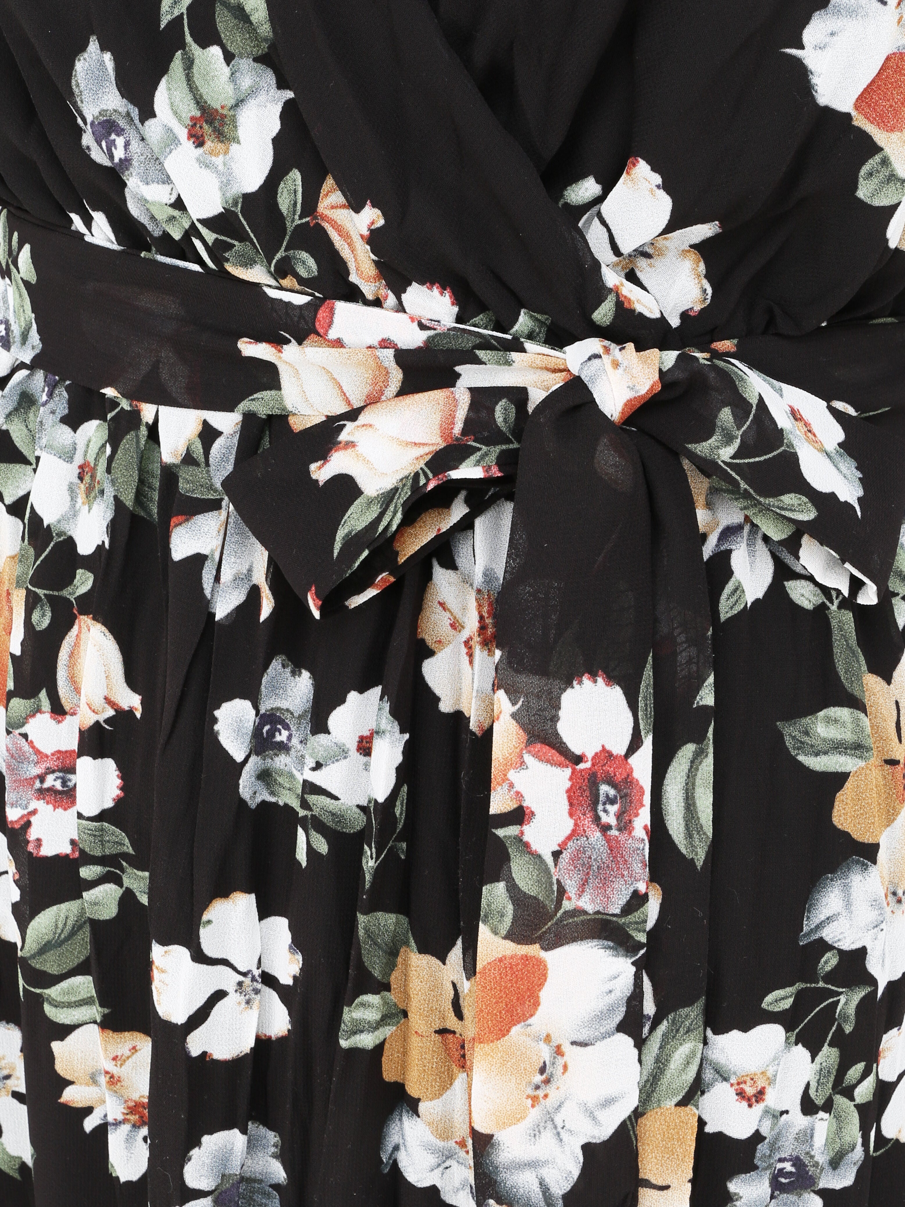 Robe longue cintrée imprimé fleurs - Noir - 3