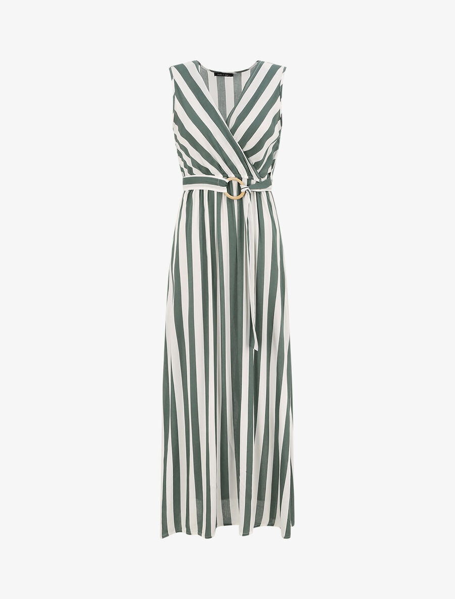 Robe longue empire imprimé rayé - Vert - 4