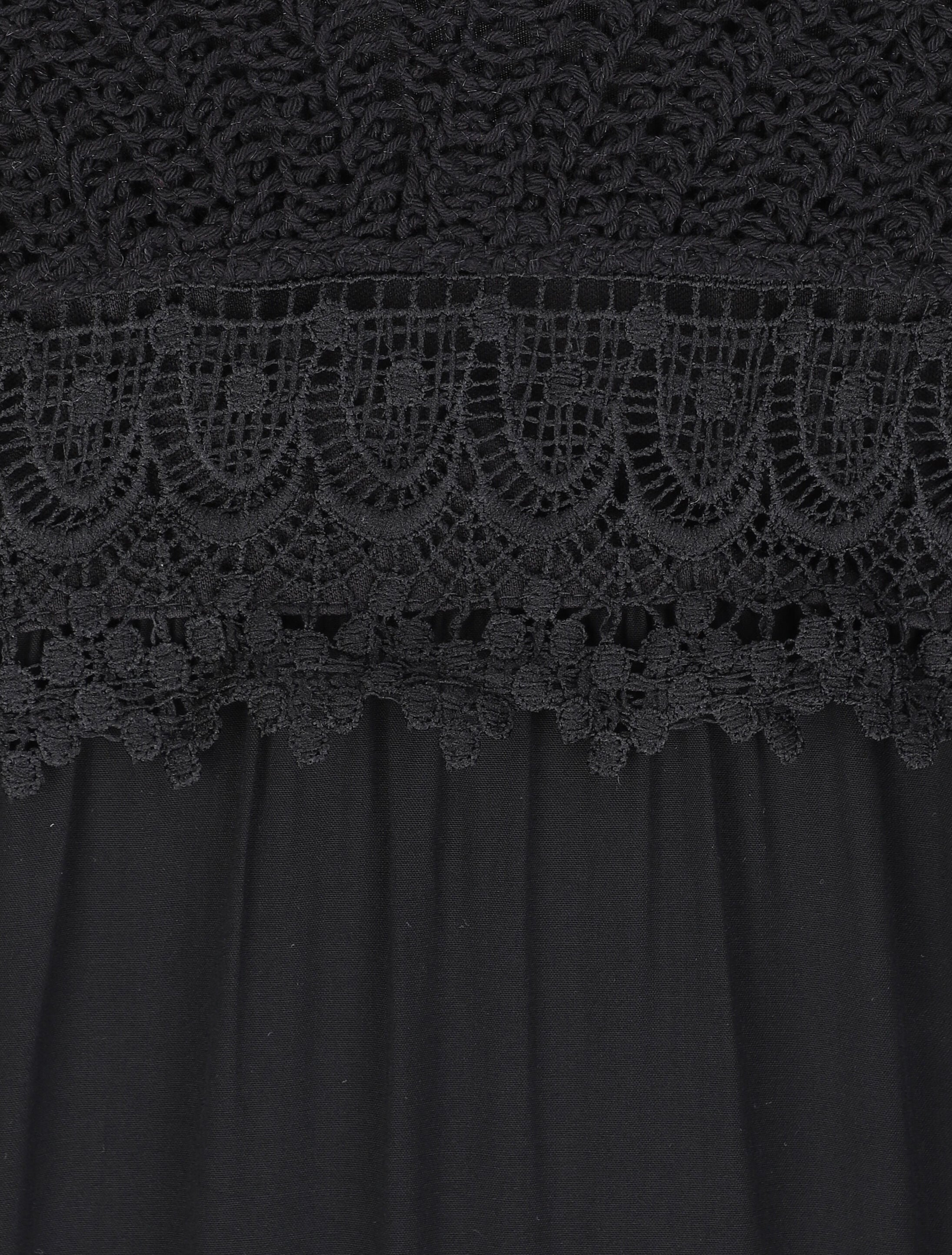 Robe longue empire unie à buste en crochet - Noir - 3