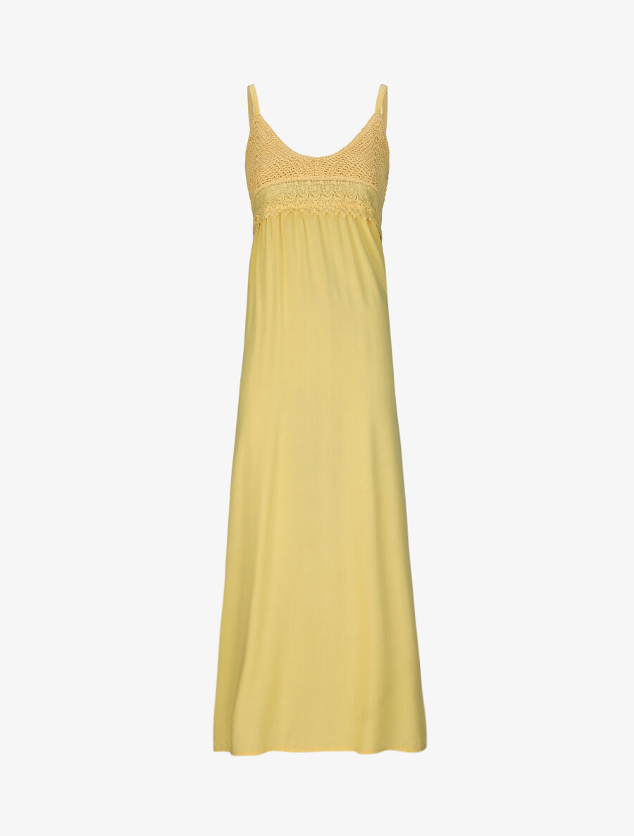 Robe longue empire unie à buste en crochet - Jaune - 1