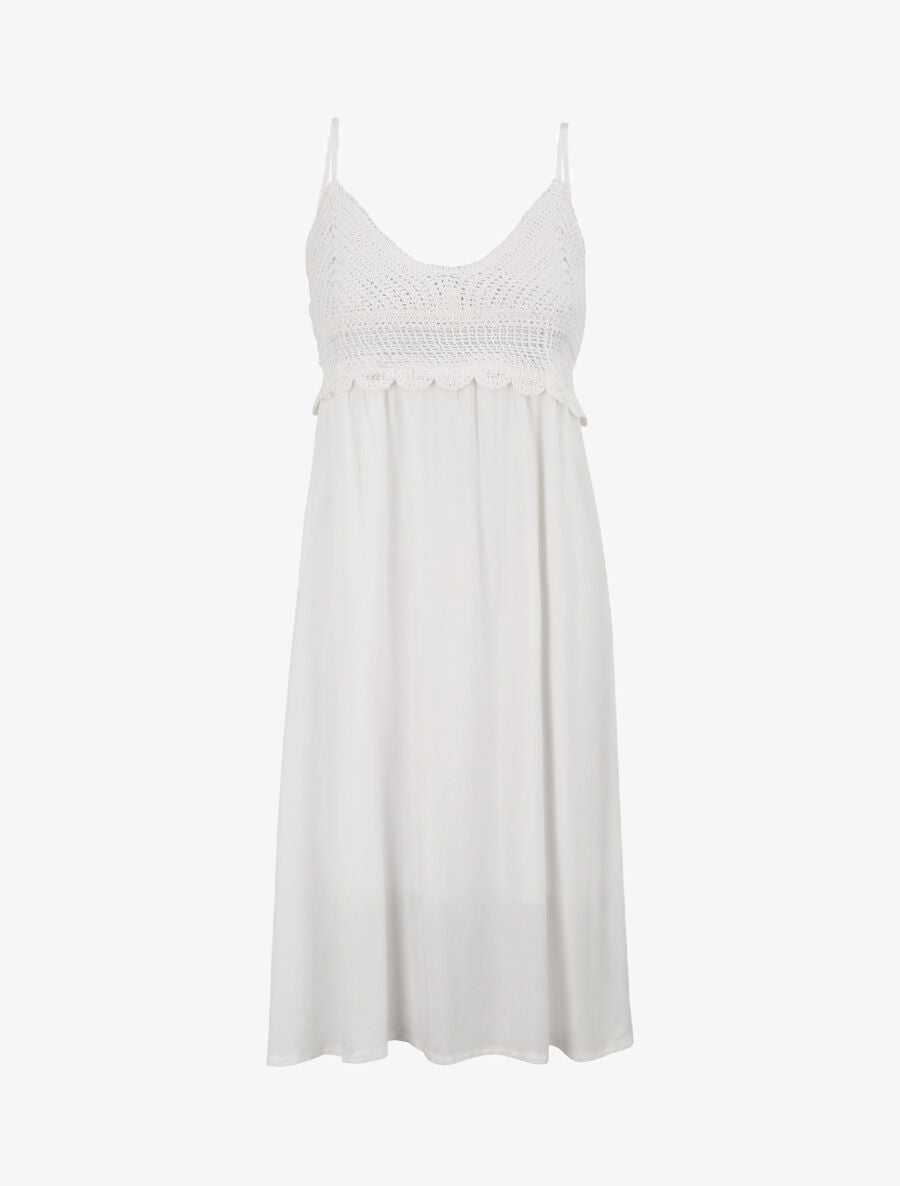 Robe à col V à détail crochet - Blanc - 1
