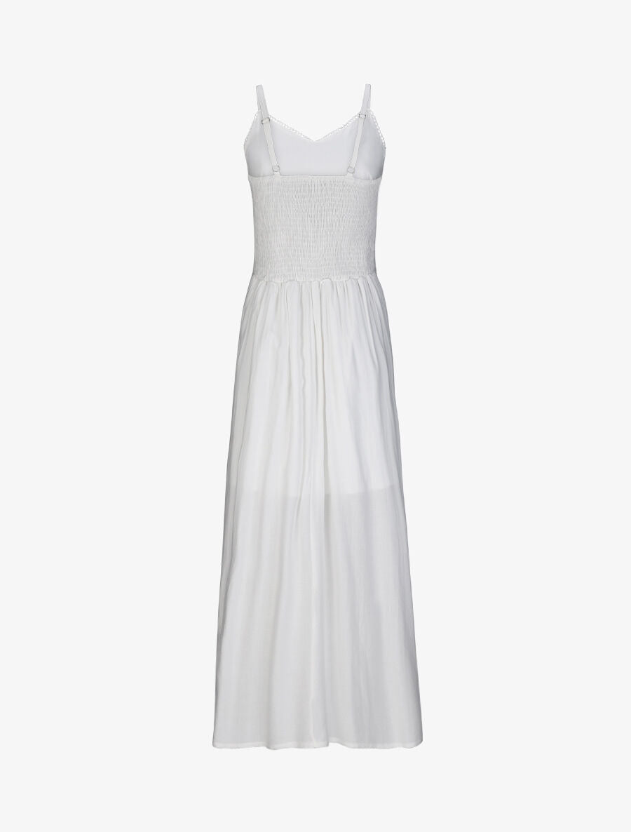 Robe longue évasée unie à taille en crochet - Blanc - 2