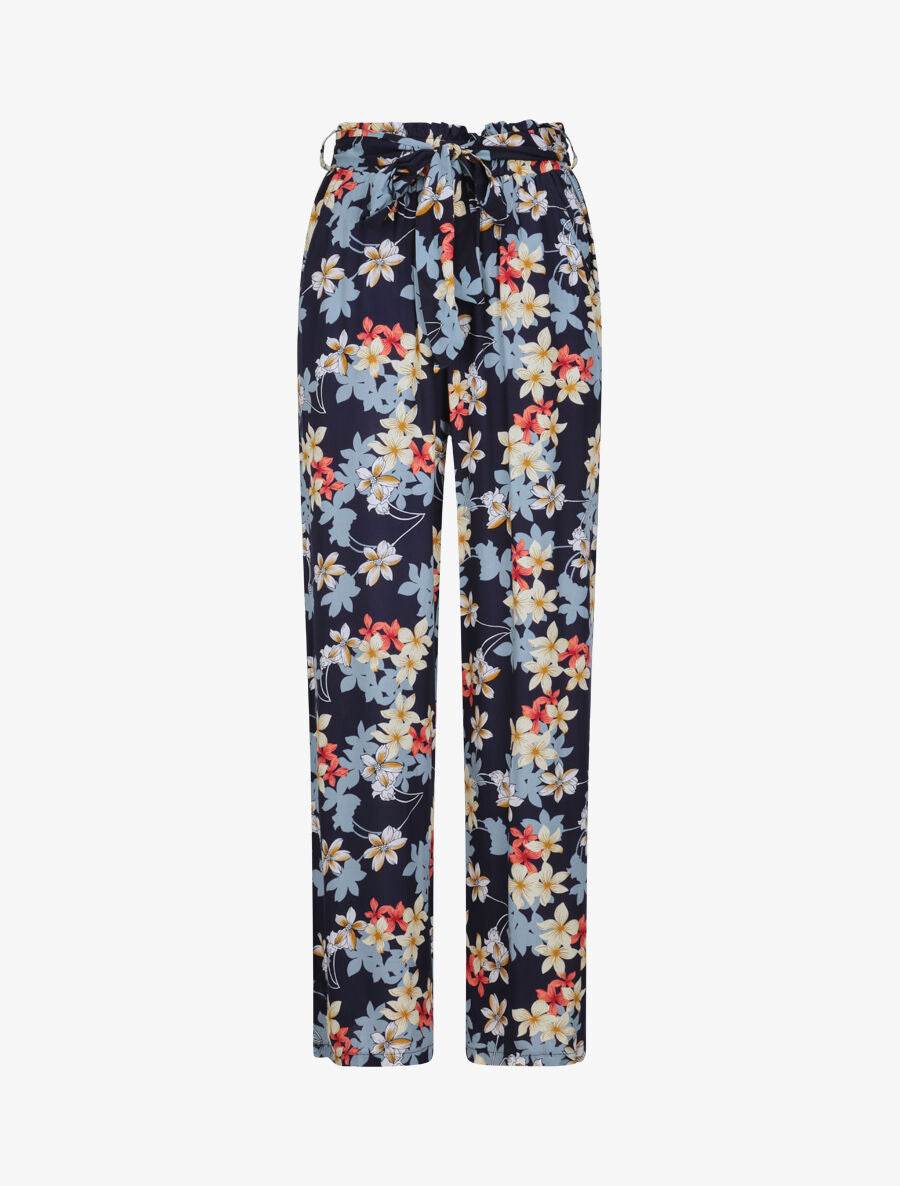 Pantalon fluide motifs fleurs de vanillier - Marine - 5