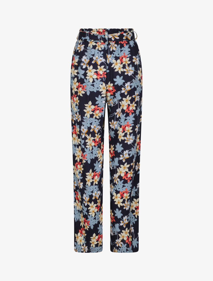 Pantalon fluide motifs fleurs de vanillier - Marine - 2