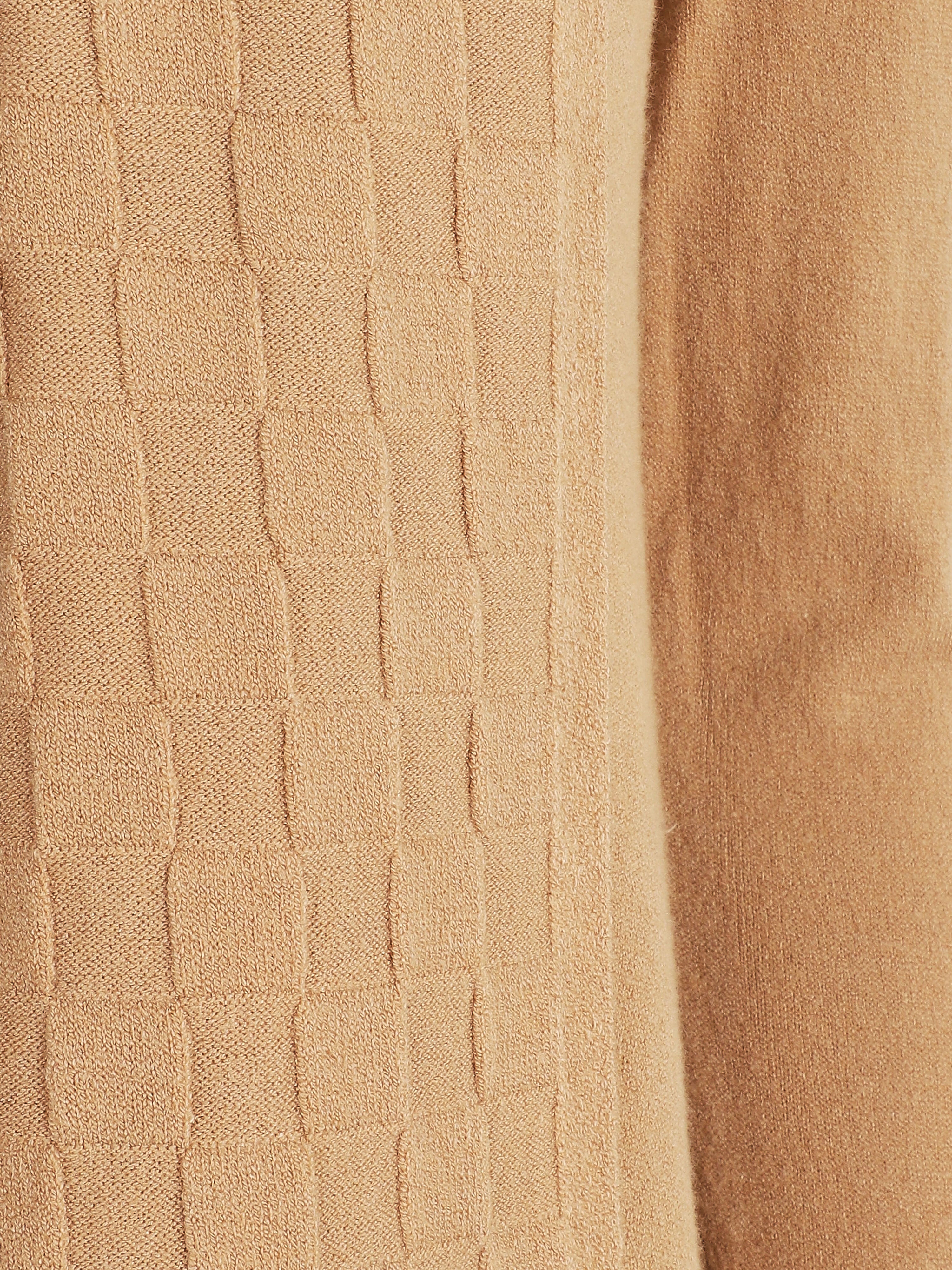 Gilet mi-long à col châle damier - Beige - 3
