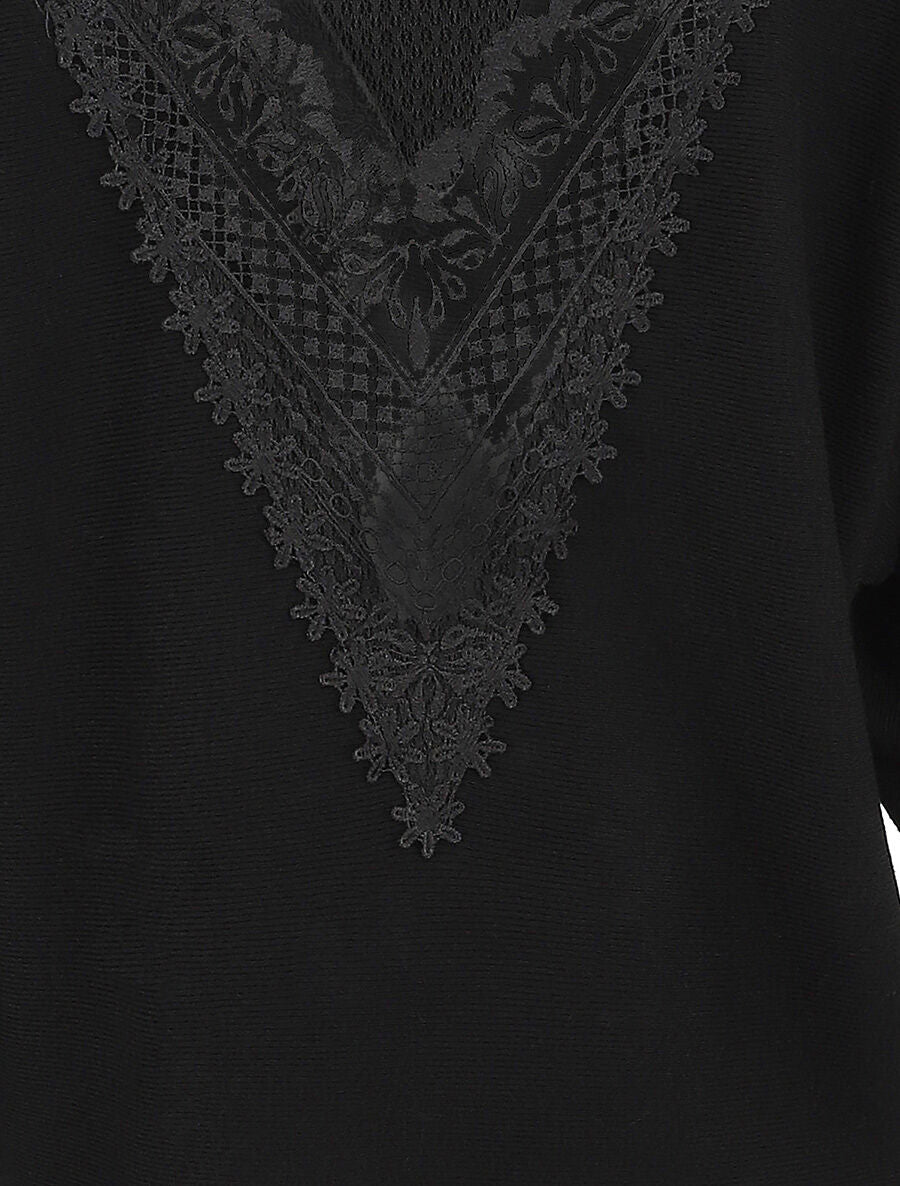 Pull à dos en dentelle - Noir - 3