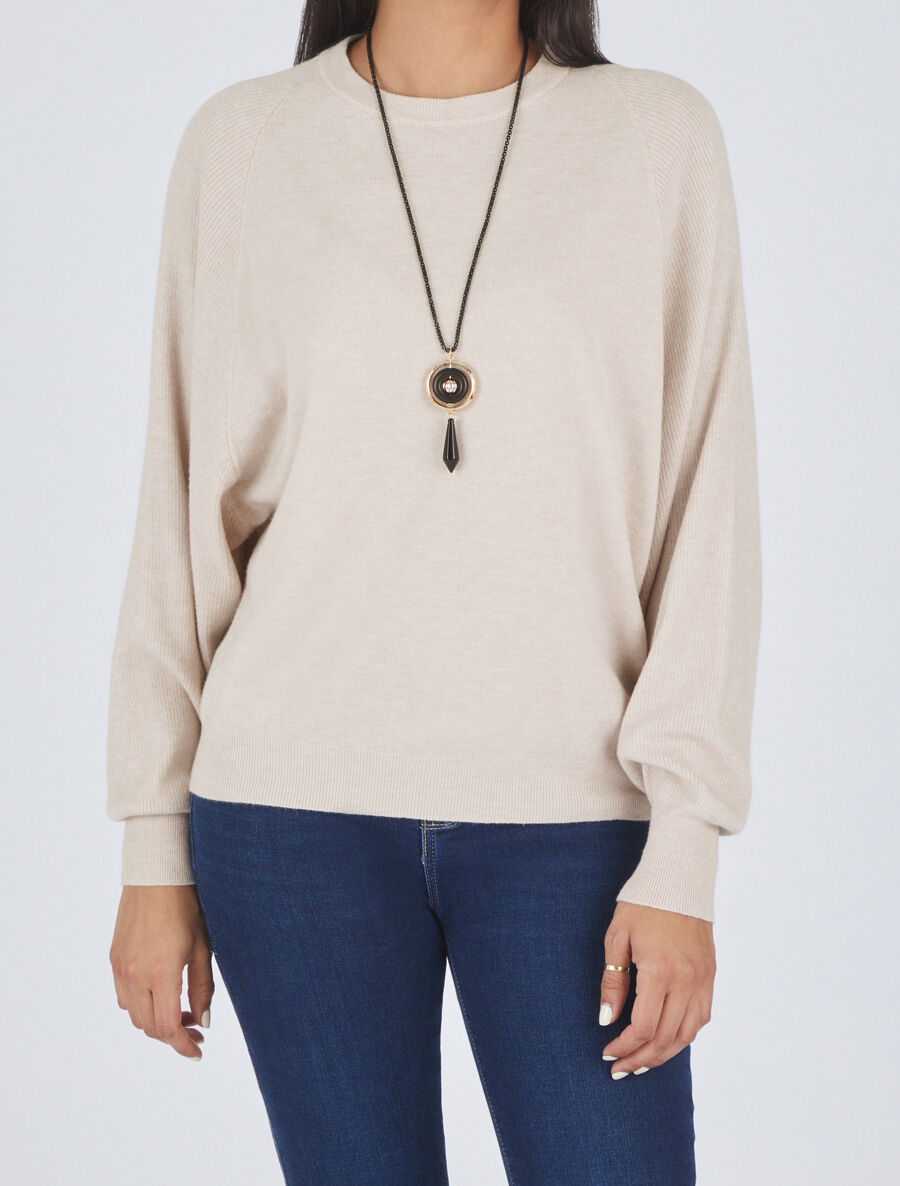 Pull ample à manches côtelés - Beige - 4