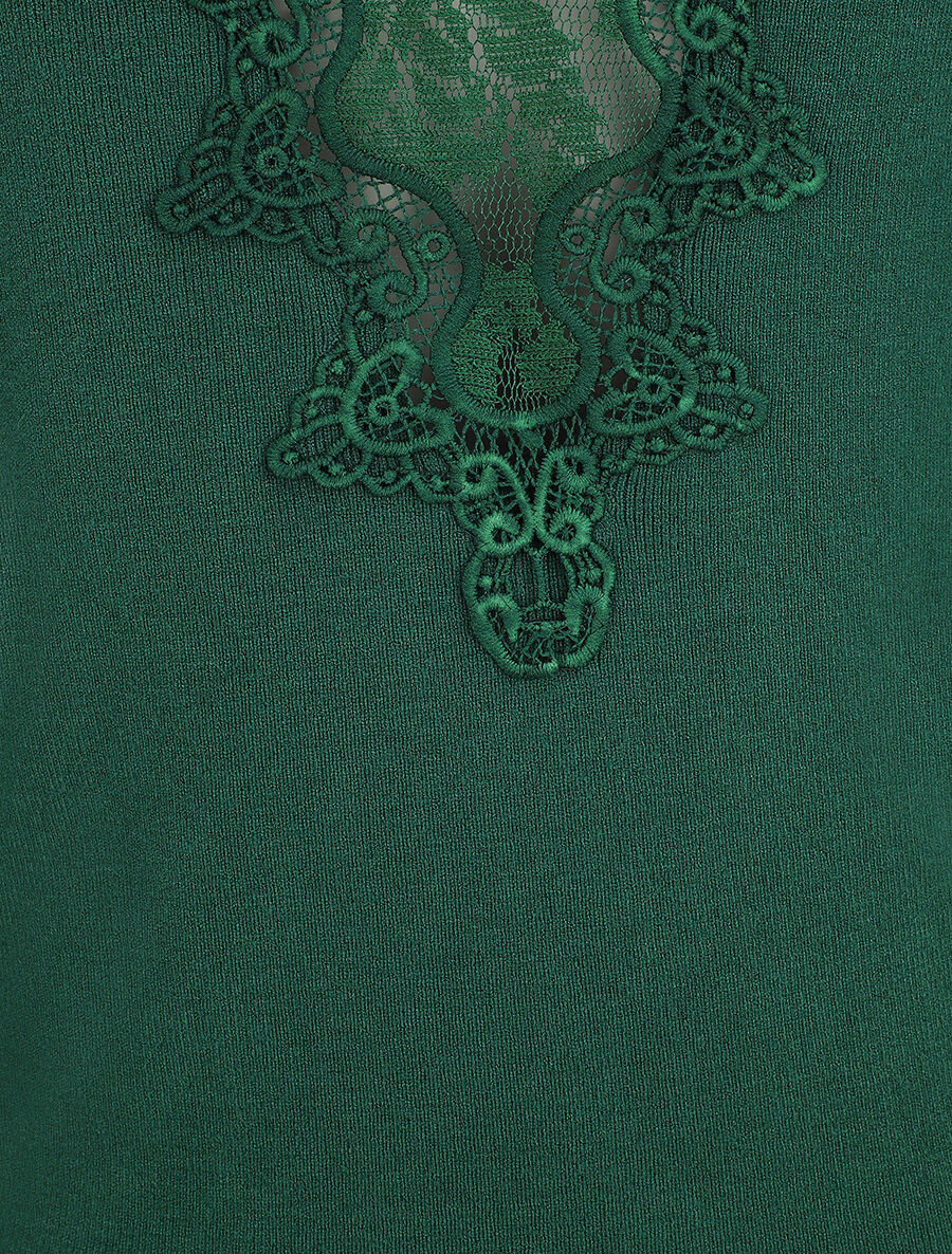 Pull fin à dos en dentelle - Vert émeraude - 3