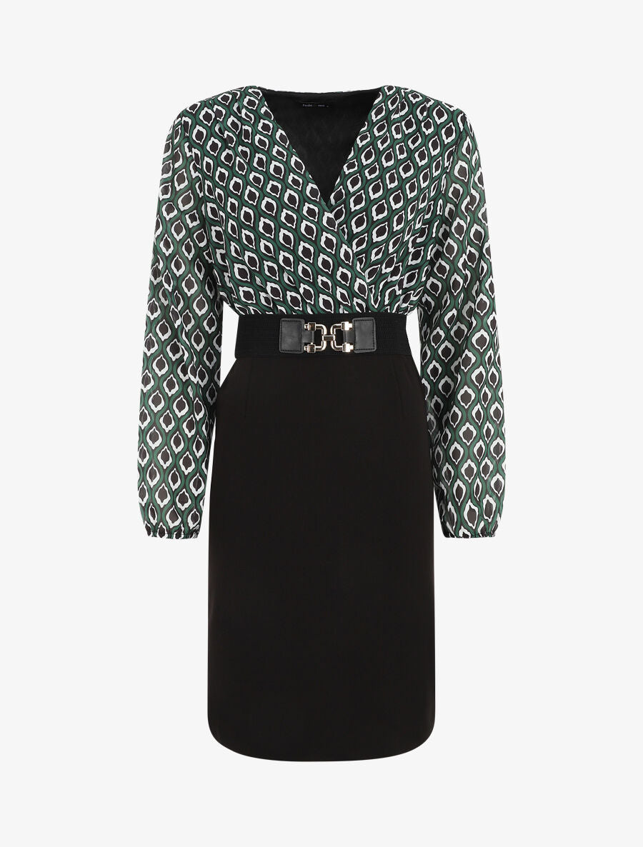 Robe courte col cache-coeur imprimé graphique - Vert - 1
